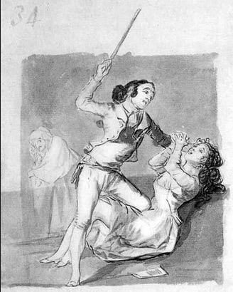 Femme battue avec une canne - Goya